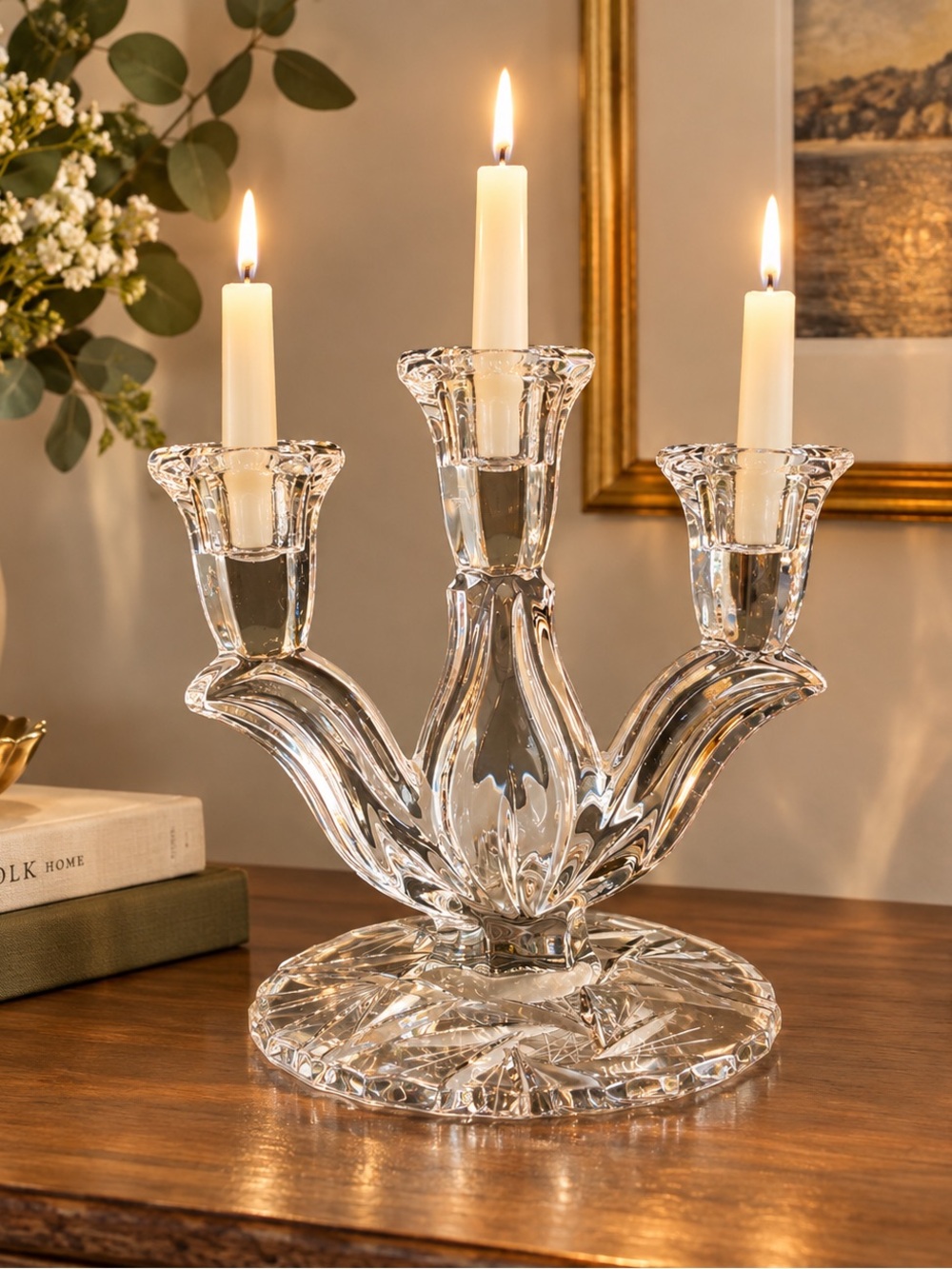Vintage Clear Crystal 3-Arm Candle Holder